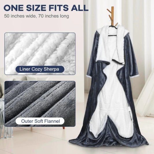 Heated Blanket with Sleeves Hood and Foot Pocket Flannel 10 Heating Levels Electric Wearable Blanket with 3 Time Setting