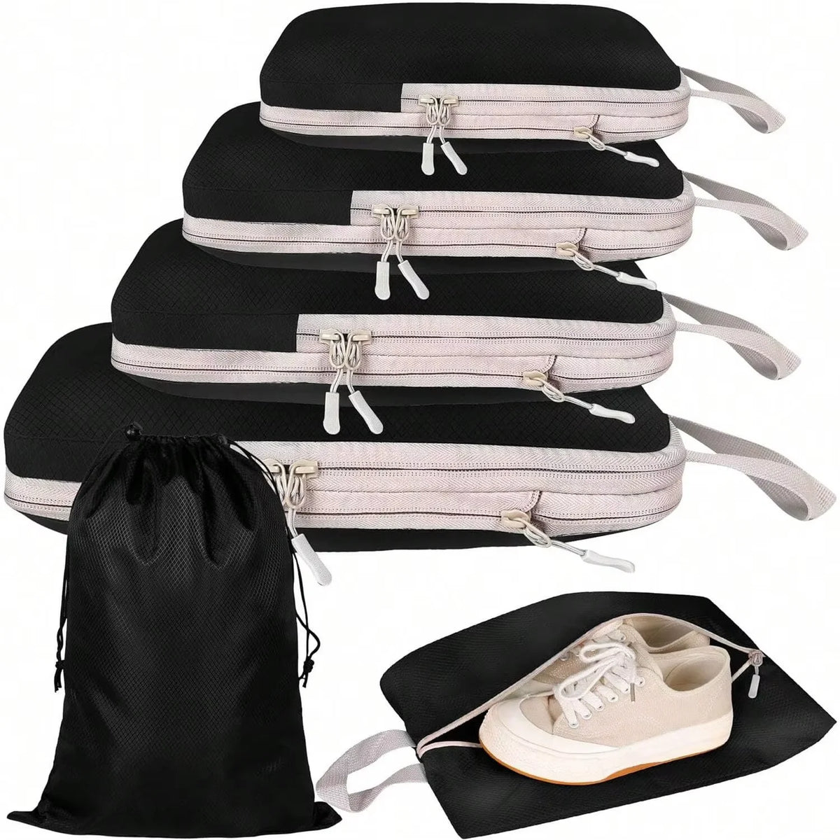 4/6 pcs Compressible Packing Travel Storage Bag Cubes Waterproof Suitcase Nylon Portable With Handbag Luggage Organizer Ryanai
