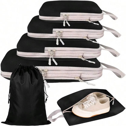 4/6 pcs Compressible Packing Travel Storage Bag Cubes Waterproof Suitcase Nylon Portable With Handbag Luggage Organizer Ryanai