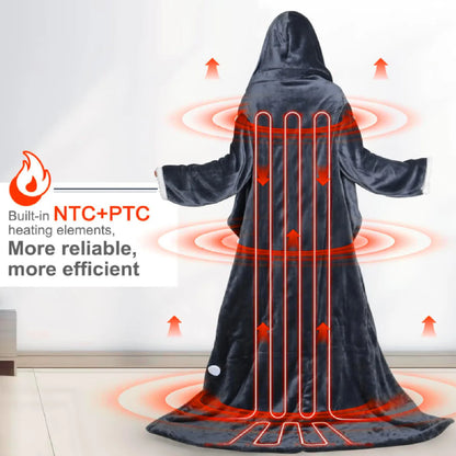 Heated Blanket with Sleeves Hood and Foot Pocket Flannel 10 Heating Levels Electric Wearable Blanket with 3 Time Setting